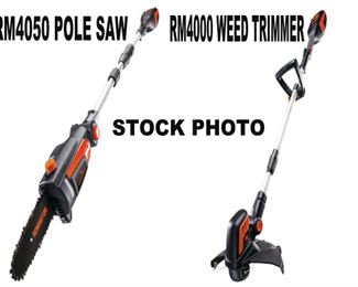 RM4000 Cordless Weed Eater and RM 4050 Cordless Pole Saw - New Damage Box- 1 Battery and 1 Charger