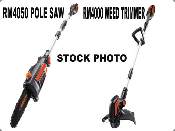 RM4000 Cordless Weed Eater and RM 4050 Cordless Pole Saw - New Damage Box- 1 Battery and 1 Charger