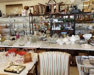 Plenty of glassware, depression glass, milk glass, and much more 