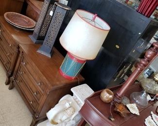 Antique vanity and mirror, Drexel Consulate Night stands