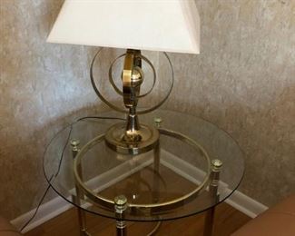 Brass / Glass Side Table, Lamp