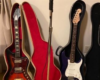 Silvertone & Fender Guitars; Microphone