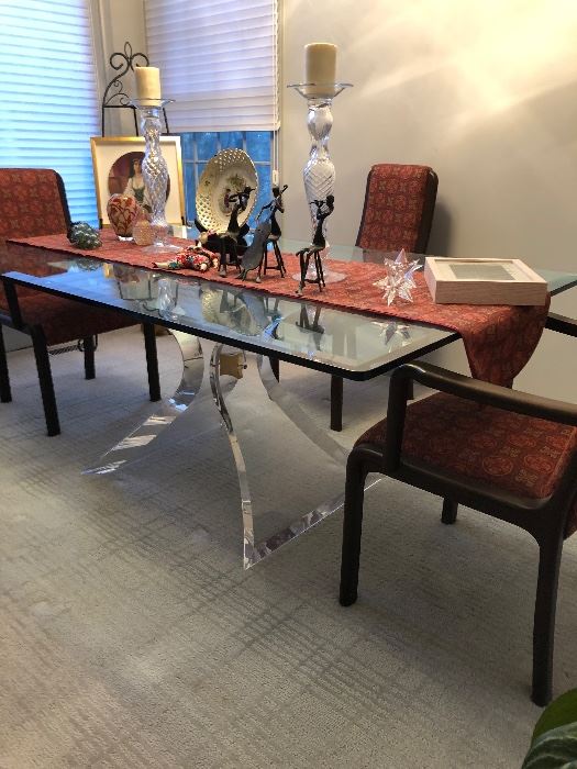 Lucite and glass dining table