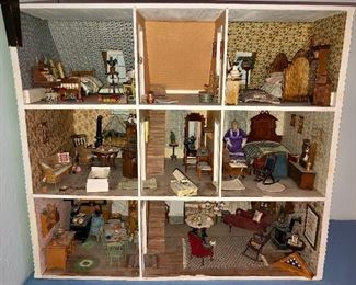 AMAZING vintage dollhouse filled with furniture and accessories!