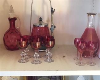 Antique cordial glasses decanter, accessories 
