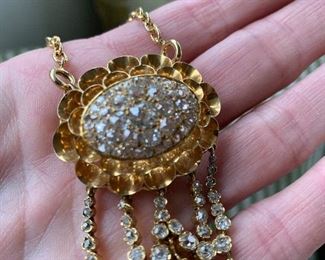 14kt gold with diamond brooch made into a necklace. OLD and STUNNING