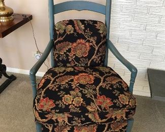 $145 presale painted wood ladder back wide side chair with floral cushion - cute cottage look!
