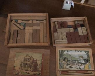 antique building block toys in original boxes