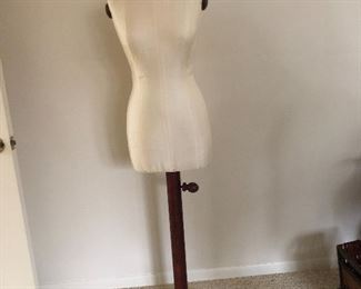 silk covered dress form with wood base