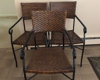 set of 3 rattan and metal arm chairs