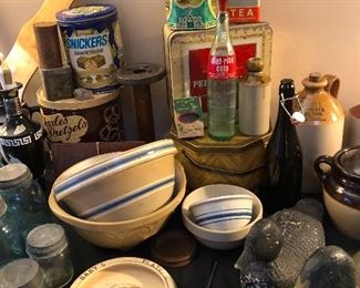vintage tins bottles bowls