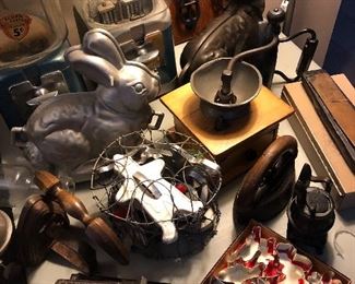 vintage molds, cookie cutters, sad irons
