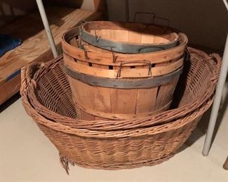 vintage laundry baskets and fruit bushels