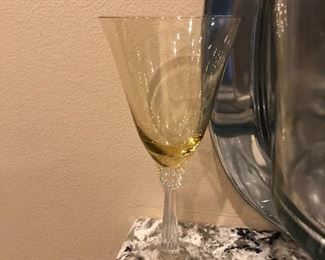 antique yellow crystal goblets ornate stem