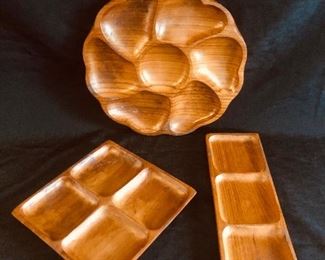 Vintage Wooden Monkey Pod Snack Bowl and Trays 