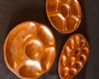 Vintage Wooden Monkey Pod Snack Bowl and Trays