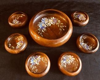 Vintage Hand Painted Wood Bowl Set