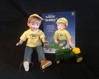 The Danbury Mint "Bobby" John Deere Porcelain Doll  w/Tractor