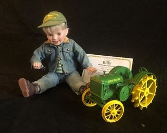 The Danbury Mint "Billy" John Deere Porcelain Doll  w/Tractor 