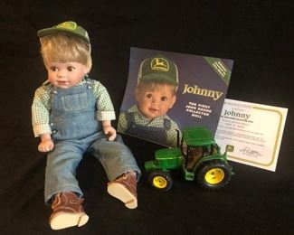 The Danbury Mint "Johnny"John Deere Porcelain Doll  w/Tractor