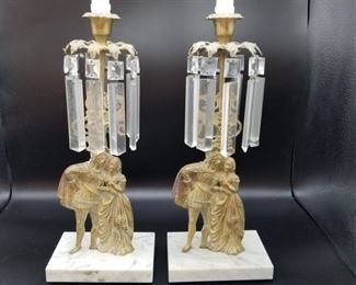 Antique Girandole Brass- Marble- Glass Prisms Candlestick Holders https://ctbids.com/#!/description/share/317415