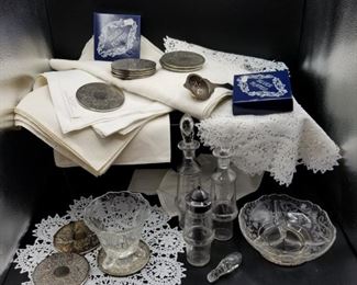 Vintage Etched Glassware, Linens, Silver Plate Decor https://ctbids.com/#!/description/share/317408