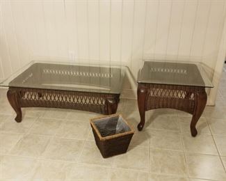 Wicker, Wood, & Glass Coffee Table & End Table https://ctbids.com/#!/description/share/317452