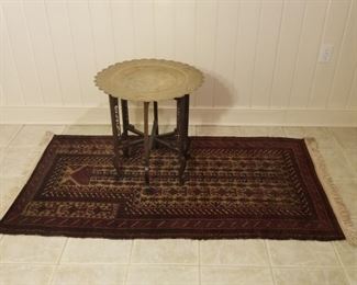 Vintage Oriental Rug, Brass Plate w Wood Base Legs https://ctbids.com/#!/description/share/317449