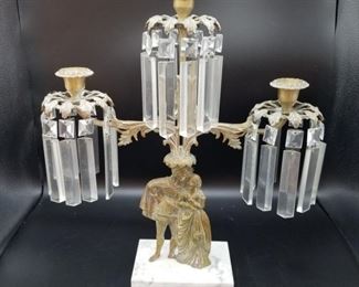 Antique Brass Glass Prisms Marble Candlestick Holder https://ctbids.com/#!/description/share/317416
