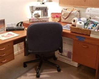 Office items and desk with chair