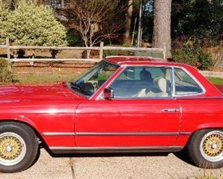 Classic 198 Mercedes Benz 380 SL (convertible) with hardtop. 3.8 V8 - 8 cylinder -2 door, automatic transmission - Rear wheel drive - Low miles - BBS gold and Silver Rims - AC - Leather Seats - Tonneau cover - Power Locks, Windows and cruise control - Newer Ragtop -After market added Kinder seat, Back-up camera, Satellite Radio, and rear seat belts - SWEET RIDE