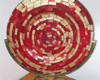 Irridescent red and gold mosaic dish in stand