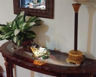 Demilune console table, glass insert