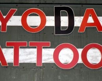 Wood And Polymer "Yoda Tattoos" Sign, Approx. 7' At Widest Point
