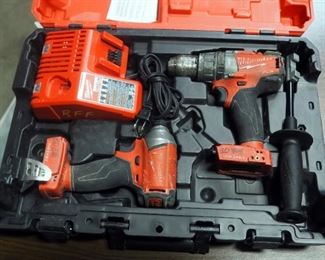 Milwaukee Cordless 1/2" Hammer Drill & 1/4" Impact Driver, Includes Battery Charger & Carrying Case