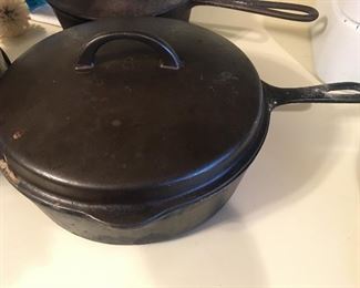 Vintage cast iron dutch oven with pour spout