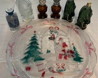 Christmas Plate and Avon Bottles
