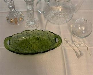 Princess House Oil Lamp, Glass Tea Pot, Crystal Candlesticks