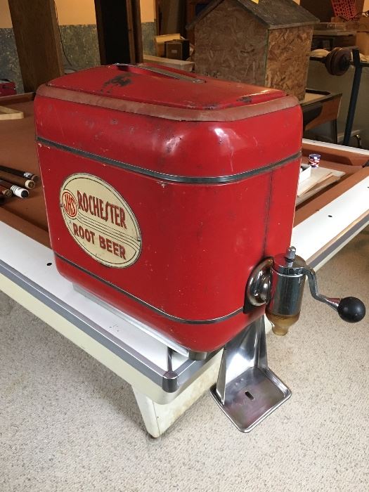 Vintage and very rare Rochester root beer dispenser with internal stainless tub