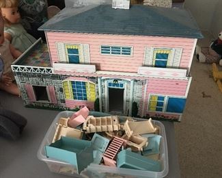 Steel doll house and plastic furniture
