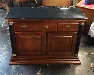Mahogany Wooden Buffet with Black Marble Top and Side Trim, Measurements: Height 32", Width 16.5", Length 44"