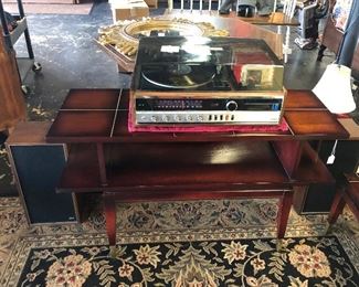 c.1974, RCA Modular Series w/ AM/FM Radio, 8-Track Player, & Turntable and 2 Speakers (All Works!) and a MCM, LANE FURN. CO. Cocktail Coffee Table with Brass Inlays,