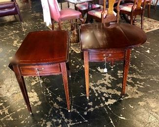 Antique, Pair of Double-Drop-Leaf Mahogany Tables with Brass "Boots" on each leg