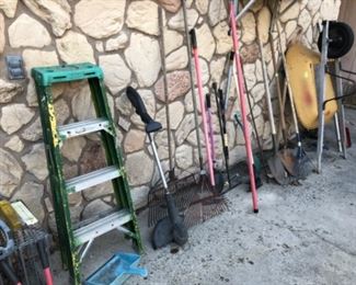 Ladder Wheel Barrow and Yard Tools