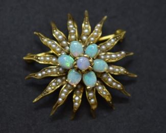 opal seed pearl brooch
