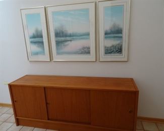 Three section Alan Alaniz watercolor matted and framed prints.