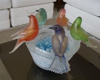 Venetian glass doves on bowl. hand blown