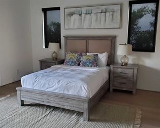 Bed Frame + Mattress + Two Bed End Tables + Lamps