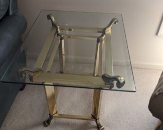 $60   Glass top table with brass base