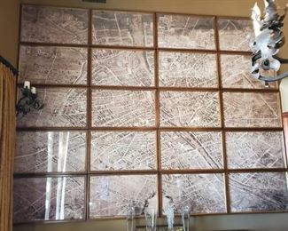 "Paris Maps" Unique Set of 20 "Collage" Paris Maps, Framed in 20 Frames to Cover Wall